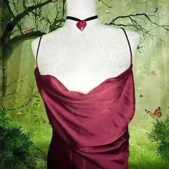 BHLDN DARK BERRY Women's Jennings Ruched Side-Slit Satin Gown - Picture 2 of 12